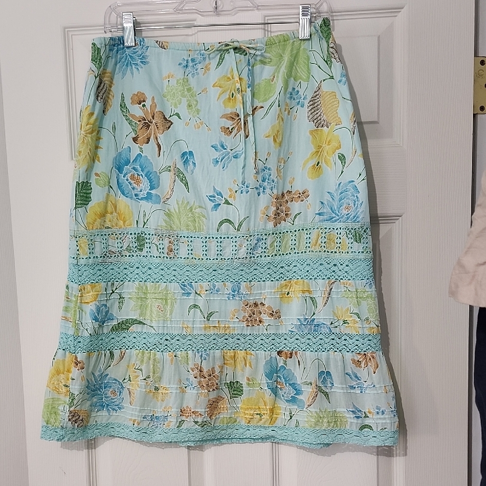 Banana Republic Tropical Print Cotton Skirt With Crochet Details Size 14